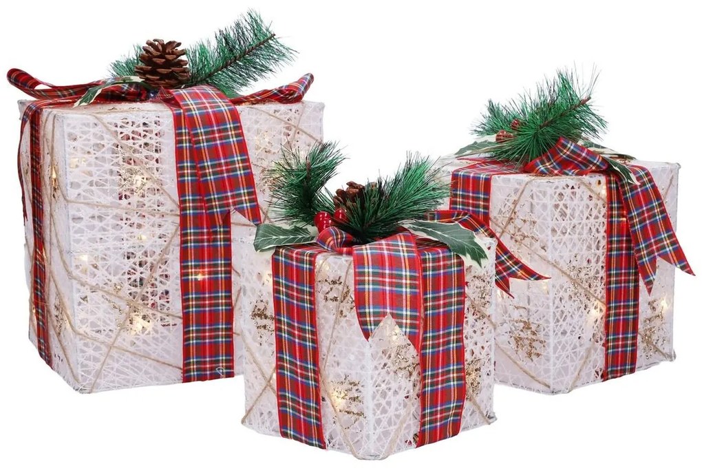 LED svetelná dekorácia sada vianočných darčekov, napájanie: sieťové, teplá biela, 20 cm