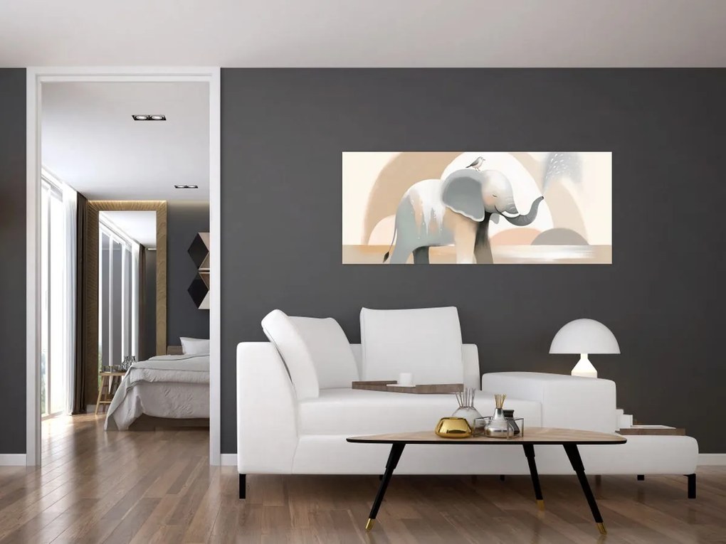 Obraz - Slon v pastelových farbách (120x50 cm)