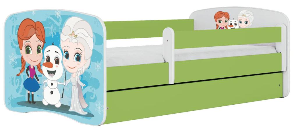 Letoss Detská posteľ BABY DREAMS 180/80 - Ľadové kráľovstvo Zelená S matracom S uložným priestorom