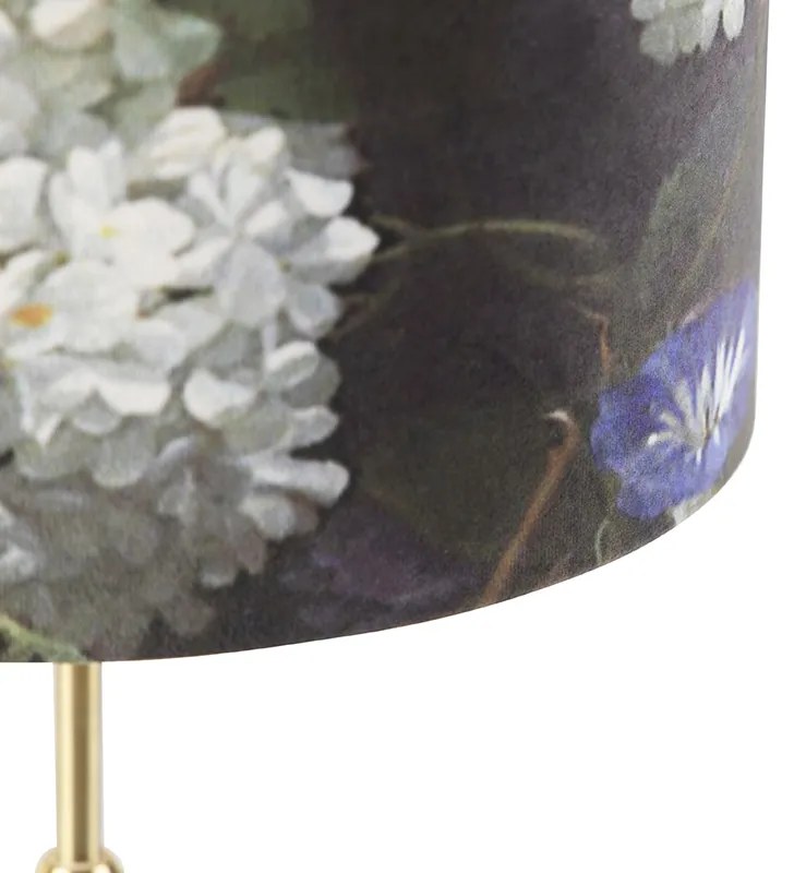 Stolná lampa zlatá/mosadzná s tienidlom z velúru s kvetmi 25 cm - Parte