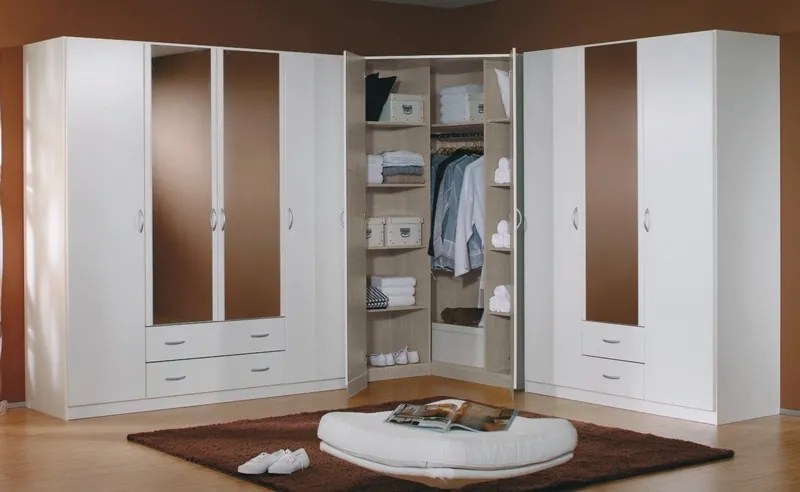 Rohová šatníková skriňa Case, biela