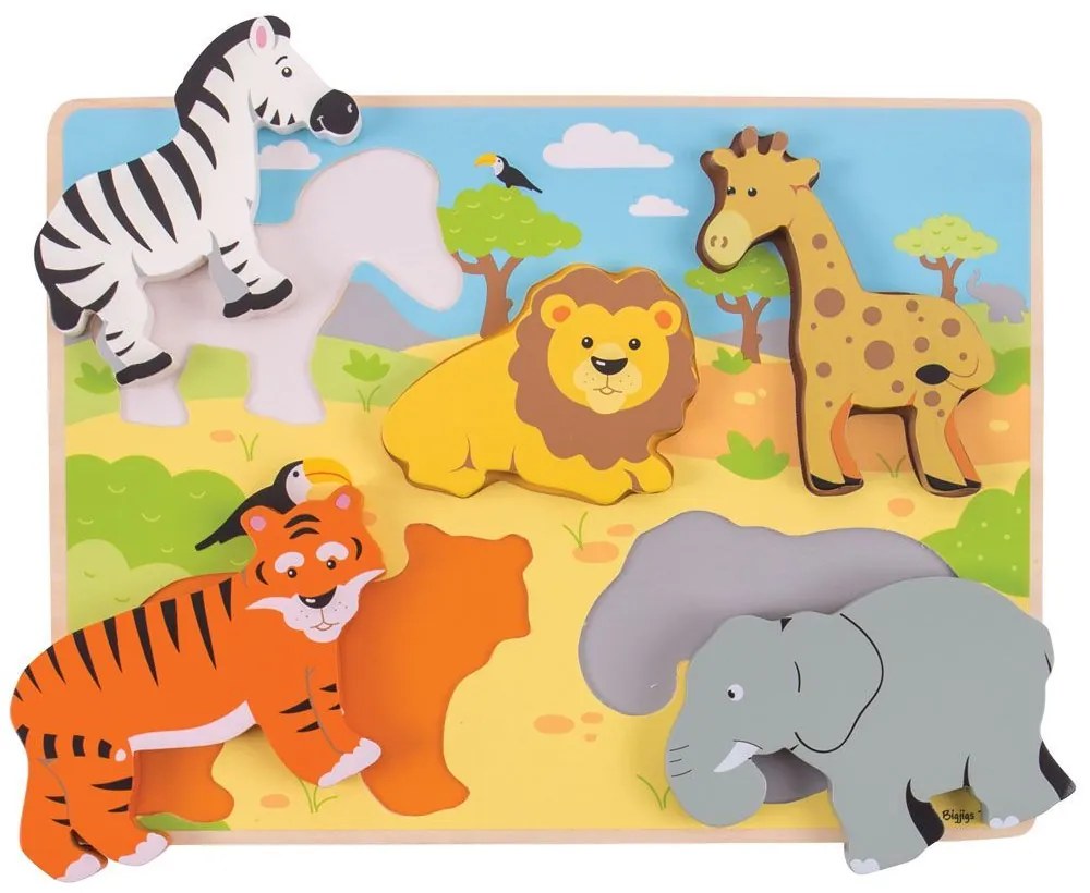 Bigjigs Toys Hrubé vkladacie puzzle safari