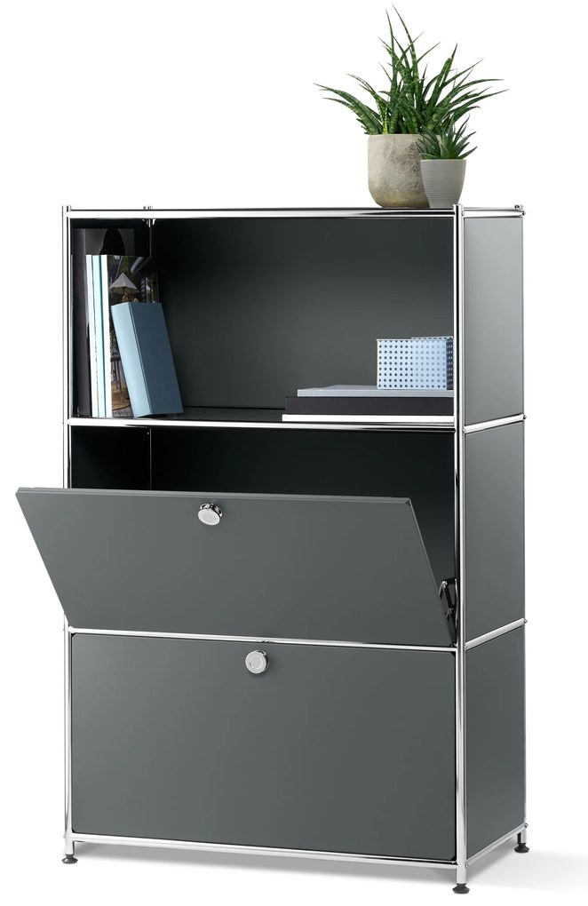 Kovová skrinka »CN3« s 2 výklopnými priečinkami, sivá