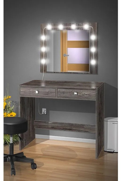 Nabytekmorava Toaletný stolík s LED osvetlením a zrkadlom farba lamina: orech lyon 9614