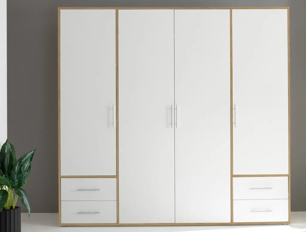 Šatníková skriňa Valencia, 206 cm, dub artisan/biela