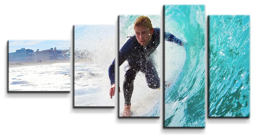 Sablio Obraz - 5-dílný Surfista na vlne - 100x60 cm