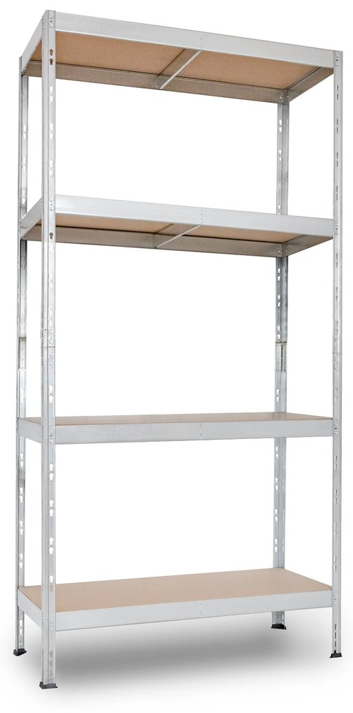 Bezskrutkový kovový regál RIVET BUDGET, 180x90x40 cm, 4x HDF polica, zinok