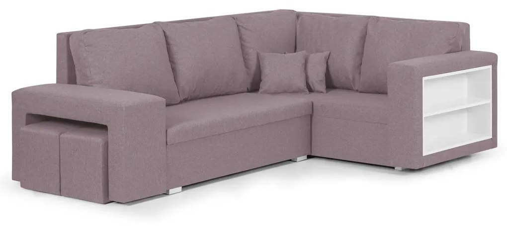 Rozkládací rohová sedací souprava MODO3 + 2 Taburety Růžová