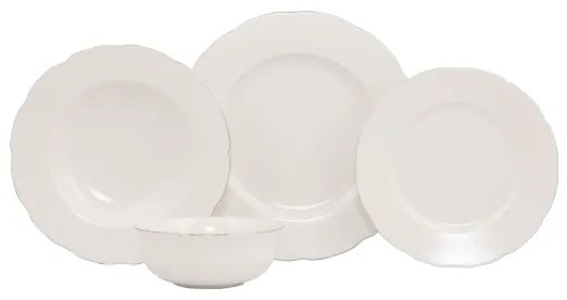 24-dielna jedálenská súprava, biela/strieborná, porcelán