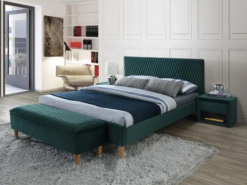 Najlacnejsinabytok AZURRO VELVET, manželská posteľ 180x200 cm, zelená, dub