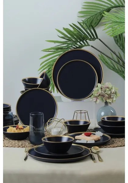 24-dielna jedálenská súprava, modrá/zlatá, keramika