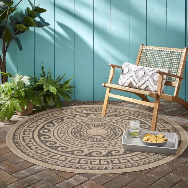Šnúrkový koberec Comilla ornament béž-antracit, kruh