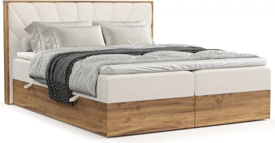 Boxspring posteľ s úložným priestorom v krémovo-prírodnej farbe 160x200 cm Asahi – Maison de Rêve