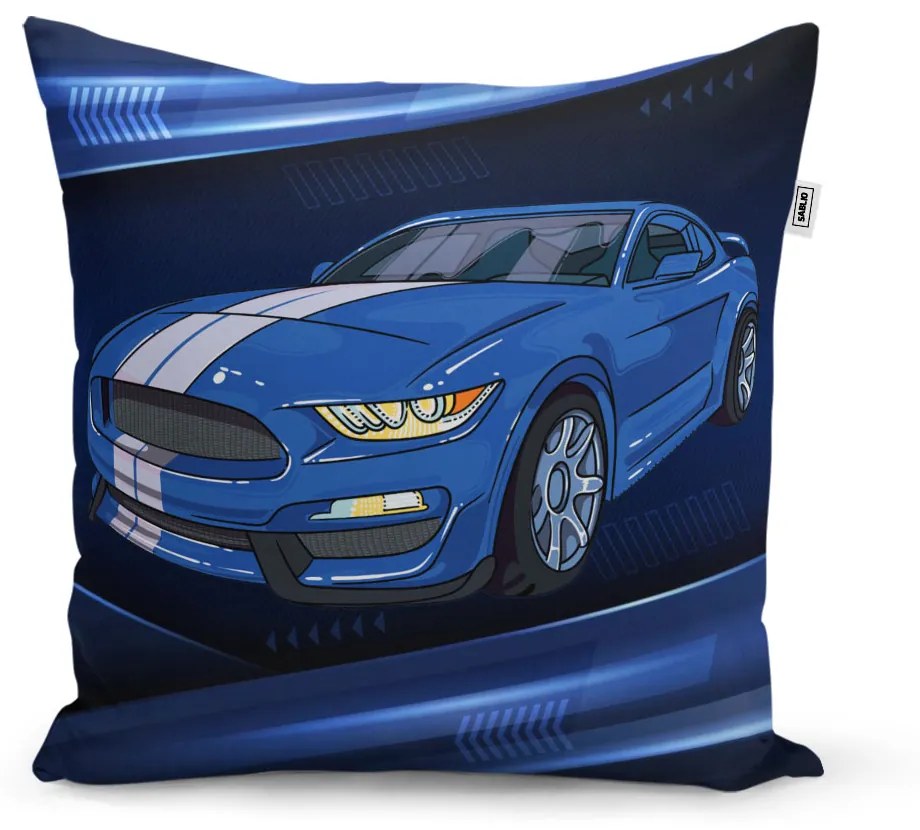 Sablio Vankúš Mustang Modré pozadie s pruhmi - 40x40 cm