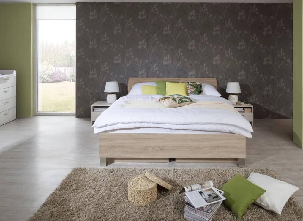 Posteľ Ela 180x200 cm,dub Sonoma, s roštami  a perinákmi