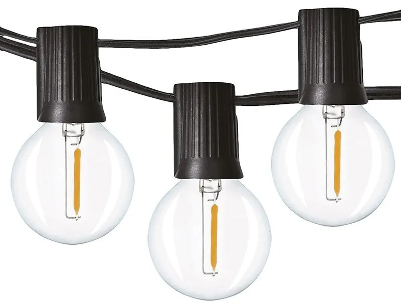SOLIGHT LED vonkajšia reťaz s žiarovkami, 25 žiaroviek, 15m +5m, 20W, teplá biela