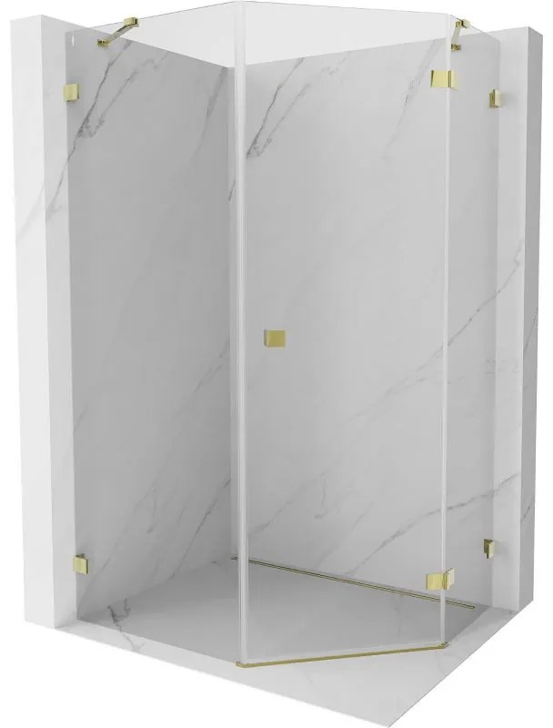 Mexen Lunar, výklopný päťuholníkový sprchový kút pravý 90 x 100 cm, 8mm číre sklo, zlatý profil, 831-090P-100L-50-00-P