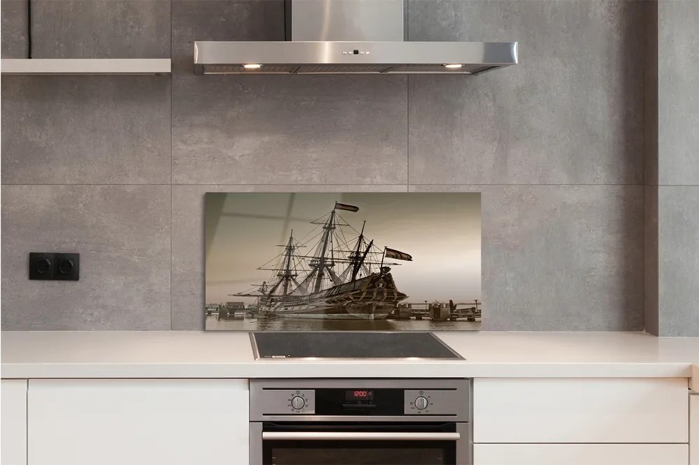 Sklenený obklad do kuchyne Loď old sky sea 120x60 cm