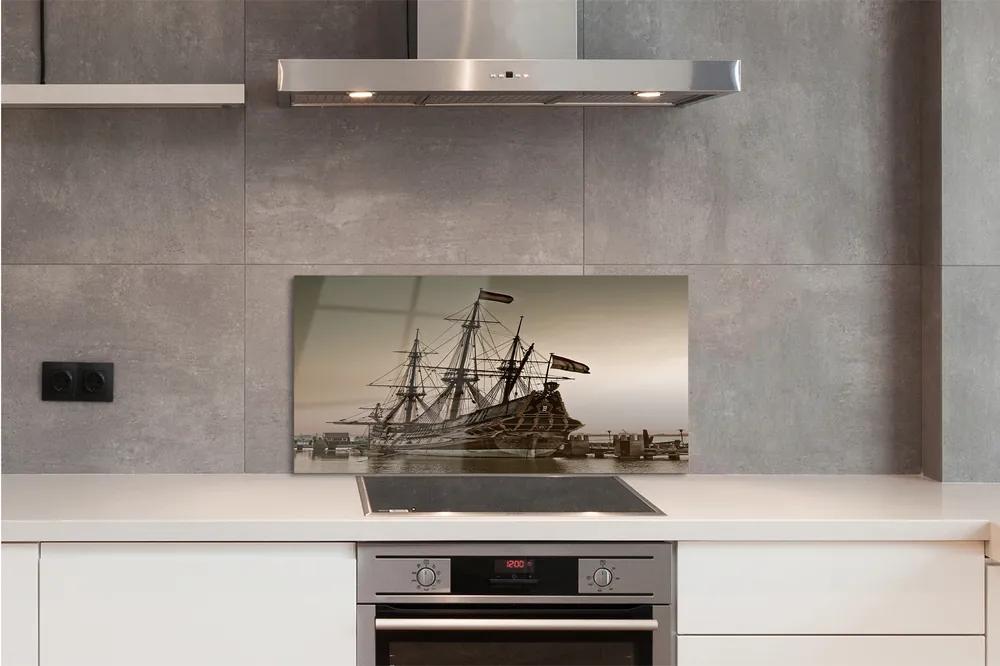 Sklenený obklad do kuchyne Loď old sky sea 125x50 cm