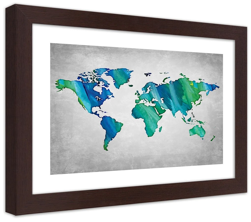 Gario Plagát Farebná mapa sveta na betóne Farba rámu: Bez rámu, Rozmery: 60 x 40 cm