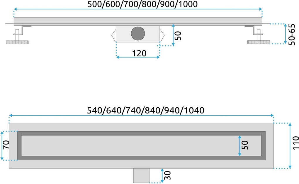 Lineární odtokový žlab Rea Neox 90 cm stříbrný