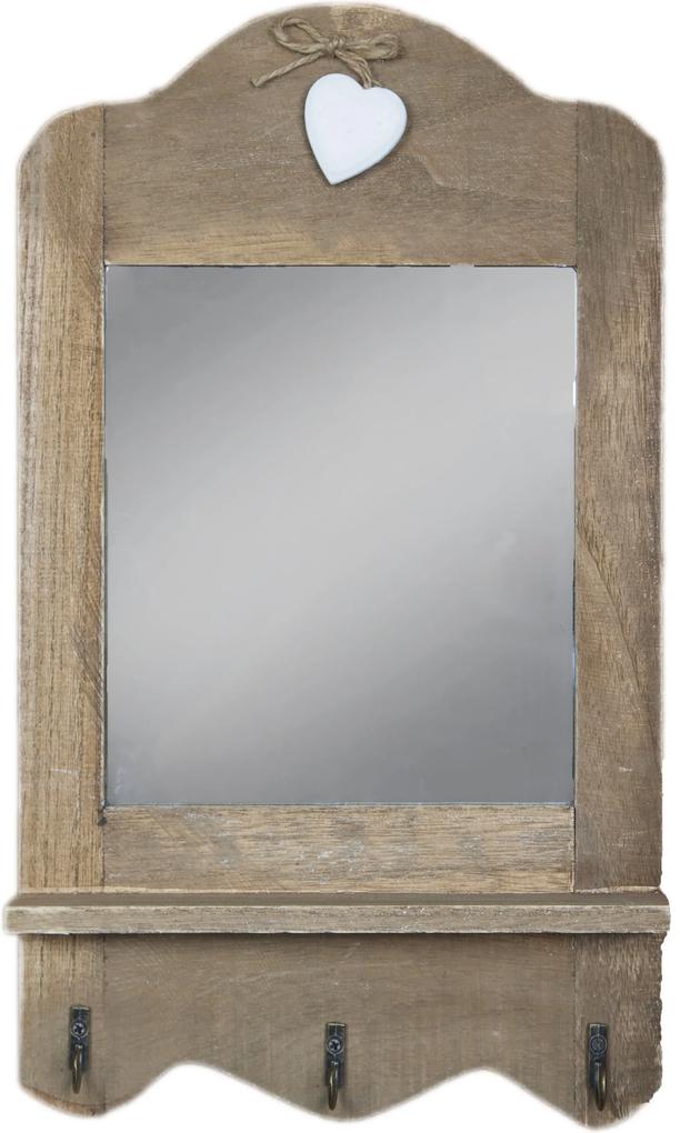 Drevené zrkadlo s kovovými háčikmi