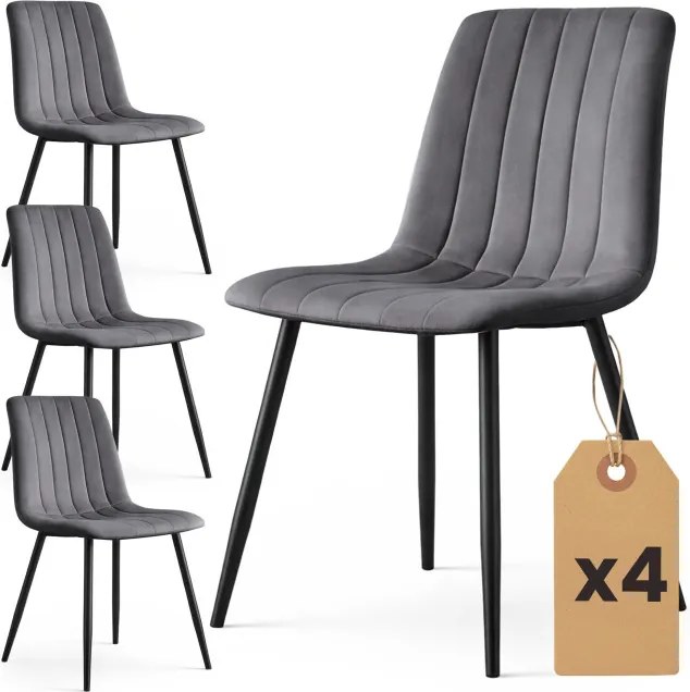 Sada štyroch jedálenských stoličiek LIVO zamatové, grafitové / čierne nohy (4 ks)