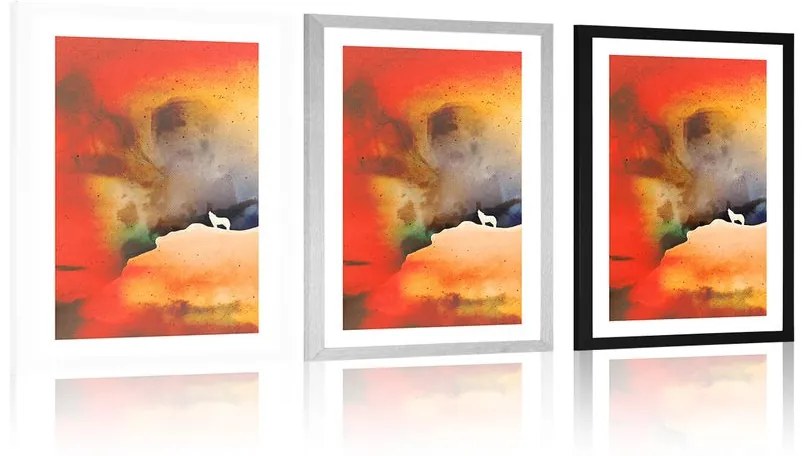 Plagát s paspartou sila zavýjajúceho vlka - 40x60 white