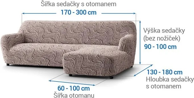 Bielastické poťahy BRILLANTE hnedé sedačka s otomanom vpravo (š. 170 - 300 cm)
