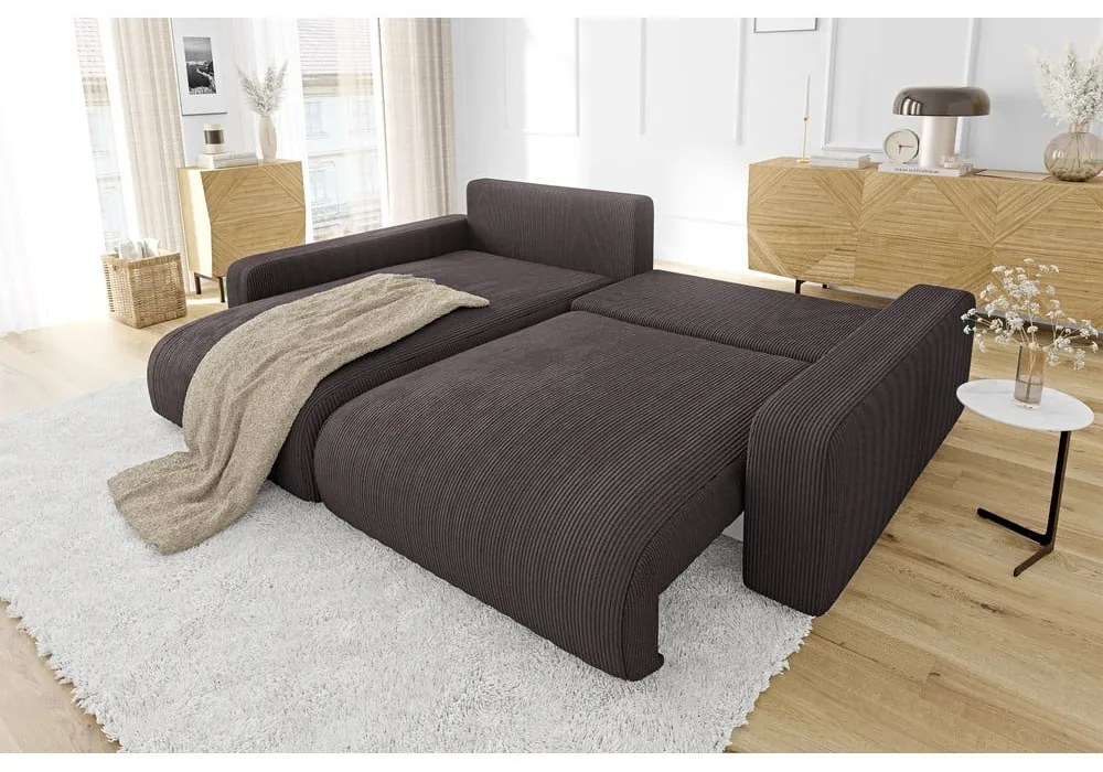 Hnedá menčestrová rozkladacia rohová pohovka (variabilná) Sara – Ropez