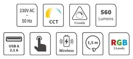 LED RGB Stmievateľná nabíjacia dotyková stolná lampa LED/7,5W/5V 2700-5300K biela