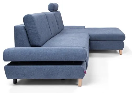 Rozkladacia rohová čalúnená sedacia súprava AVESTA do tvaru L, pravé prevedenie, s úložným priestorom, modrá