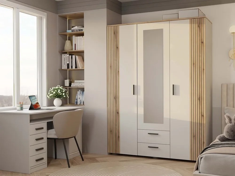 Šatní skříň se zrcadlem AVA 150 cm dub evoke/kašmírová