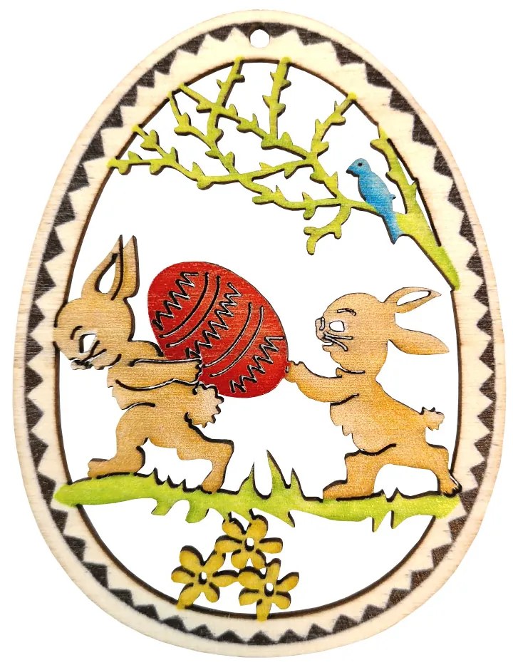 AMADEA Drevená dekorácia vajíčko zajačikovia s vajíčkom, veľkosť 9 cm, český výrobok