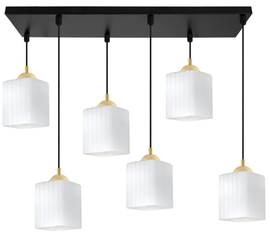 Závesné svietidlo Riffle Square, 6x biele sklenené tienidlo, b/g