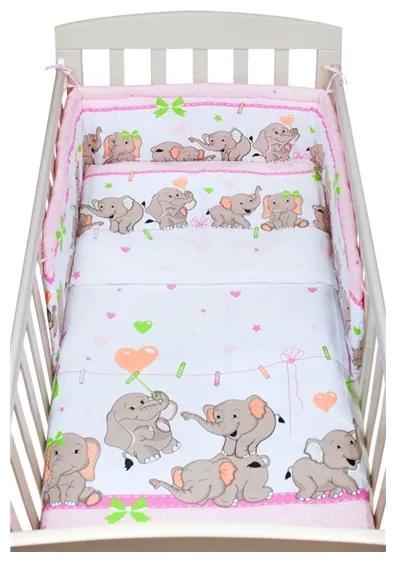 NEW BABY New Baby Slony 3-dielne posteľné obliečky New Baby 100/135 cm rúžové so sloníky Ružová |