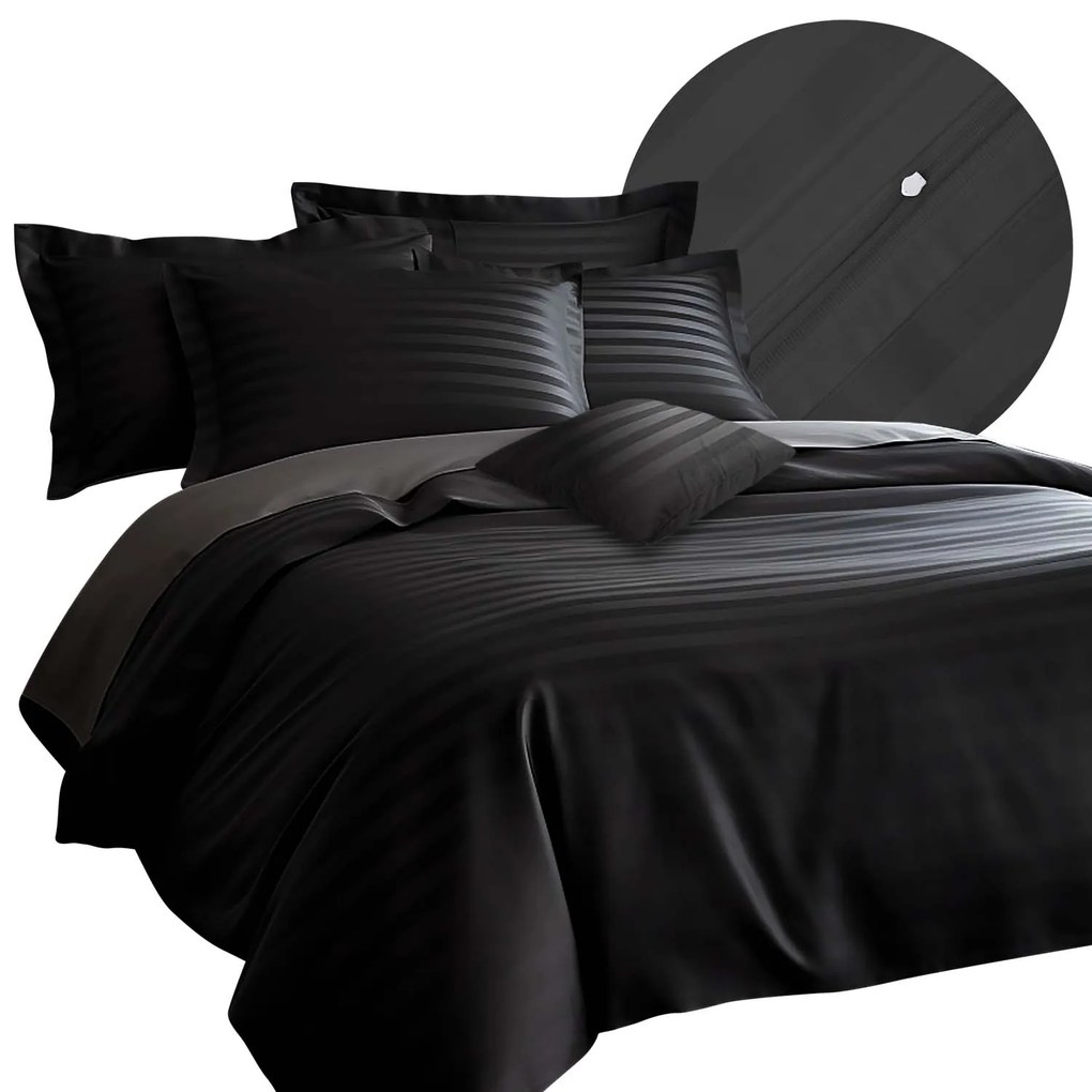 BAMBUSOVÉ OBLIEČKY STRIPE COAL 180X200 CM, 2KS 70X80 CM, 4 KS 40X40 CM ČIERNE