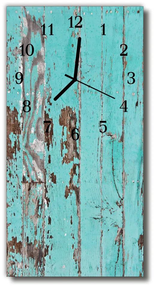 Sklenené hodiny vertikálne Retro modré drevo 30x60 cm