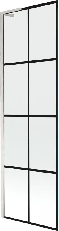 Mexen Next L, 1-krídlová vaňová zástena 60 x 150 cm, 6mm číre sklo-čierny vzor, 6mm číre sklo, profil brúsená oceľ, 895-060-000-03-77-97