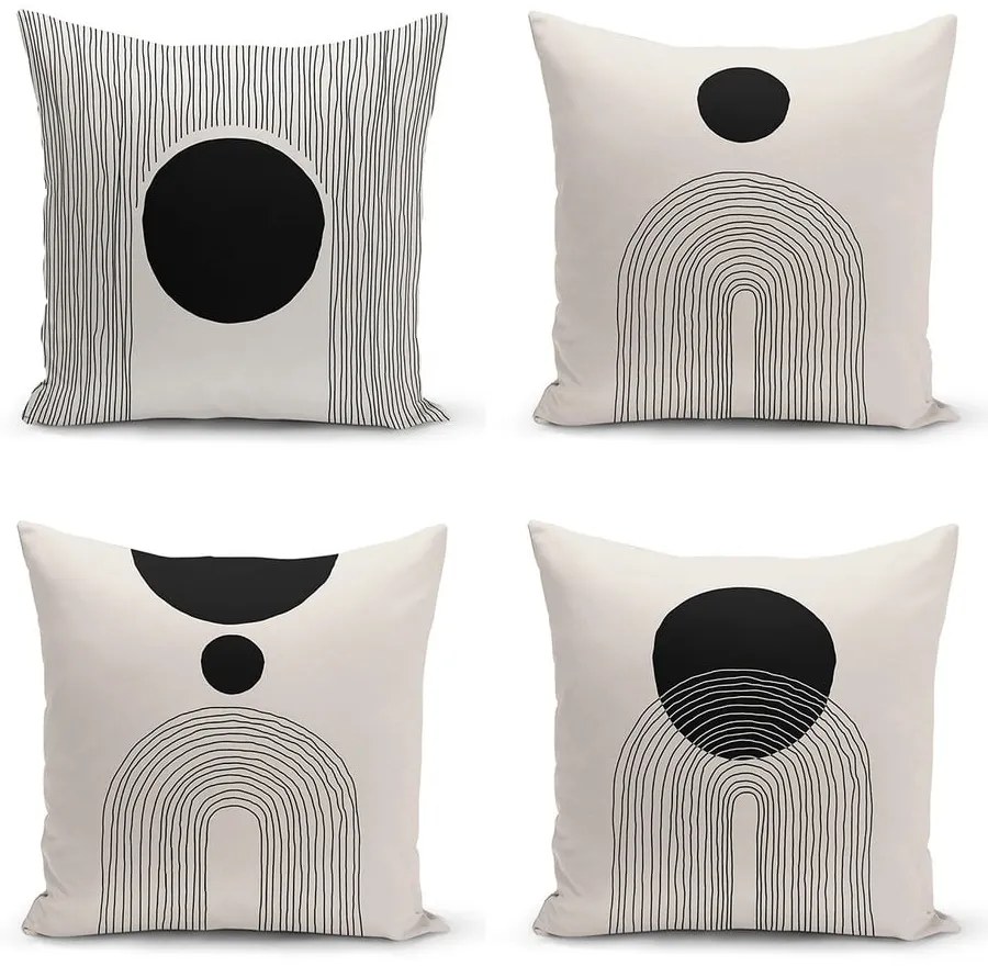 Čierno-béžové obliečky na vankúše v súprave 4 ks 43x43 cm - Minimalist Cushion Covers
