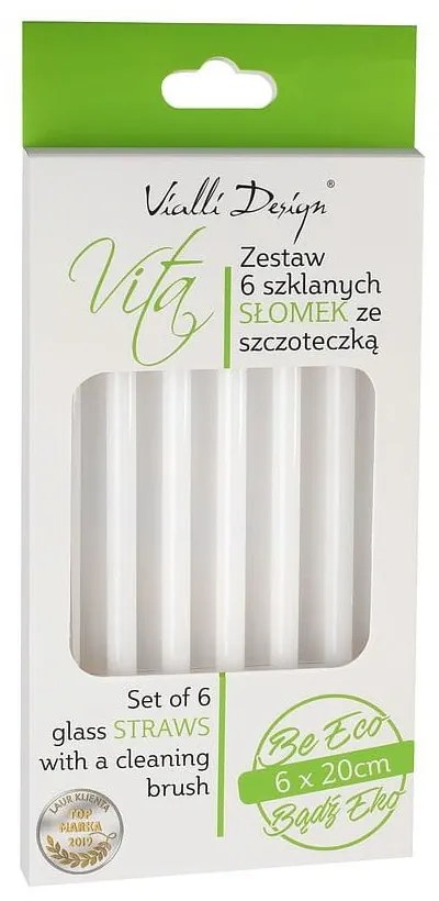 Sada 6 bielych sklenených slamiek na pitie Vialli Design, dĺžka 20 cm