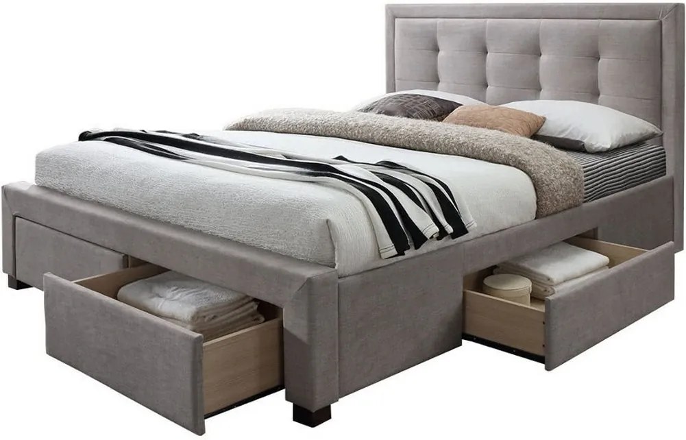 Manželská posteľ REVONA + rošt + penový matrac DE LUX, 180x200, sawana 21 šedá