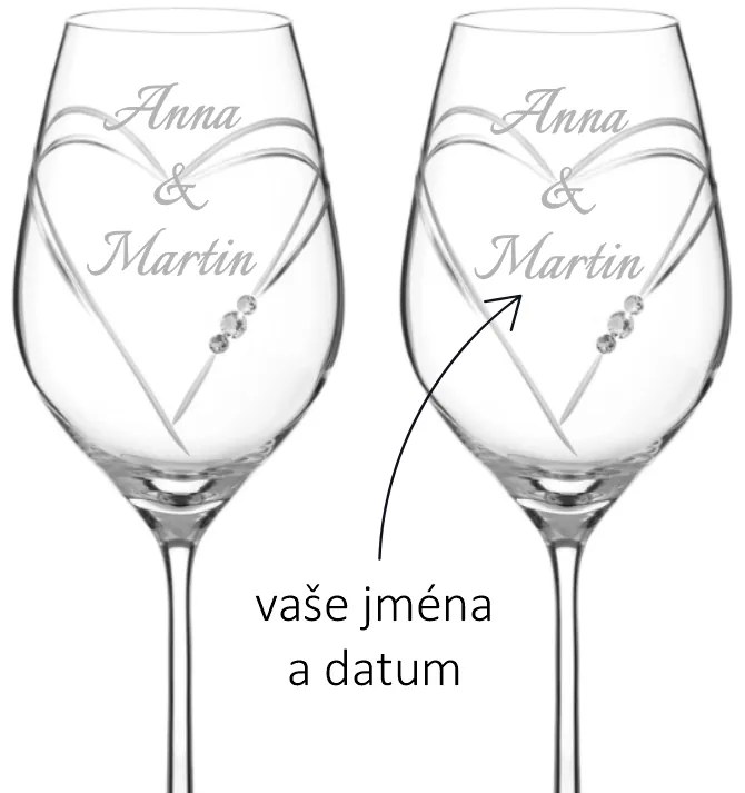 Dekorant Svadobné poháre na biele víno Aphrodite s krystaly Swarovski 360ml 2KS VARIANTA 1