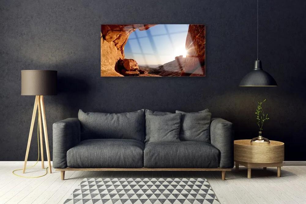 Obraz na skle Skala slnko krajina 120x60 cm