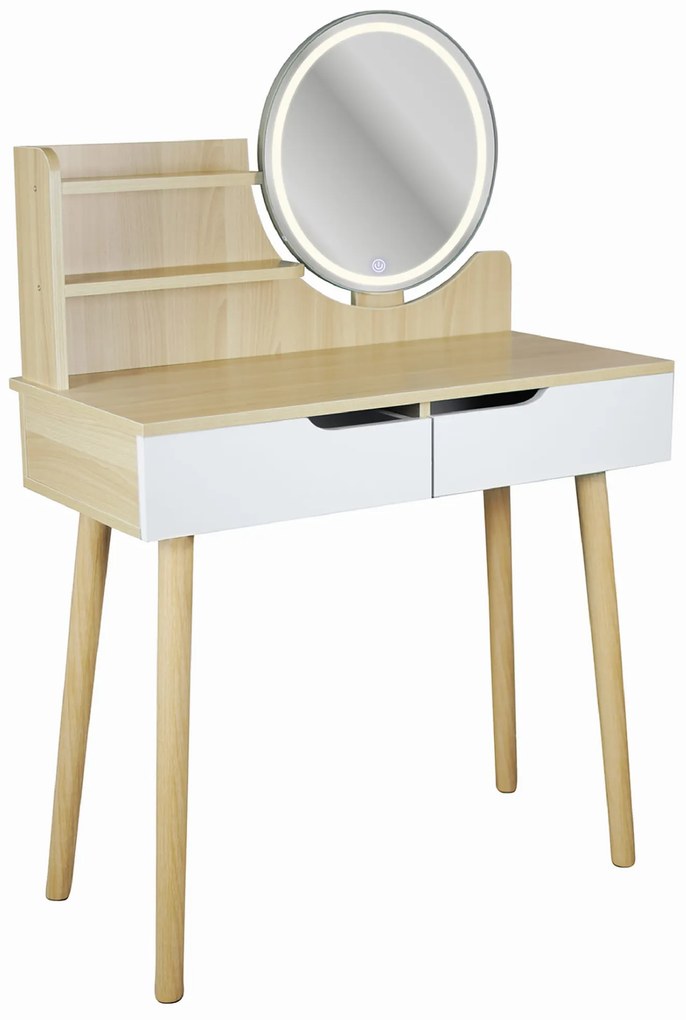 Dekorstudio Jumi Toaletný stolík s LED zrkadlom SCANDI biely+svetlý buk