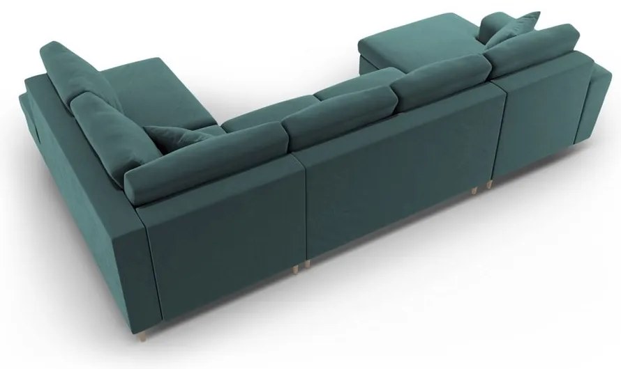 Zamatová rozkladacia/s úložným priestorom rohová pohovka v petrolejovej farbe (pravý roh/do "U") Kyoto – Cosmopolitan Design