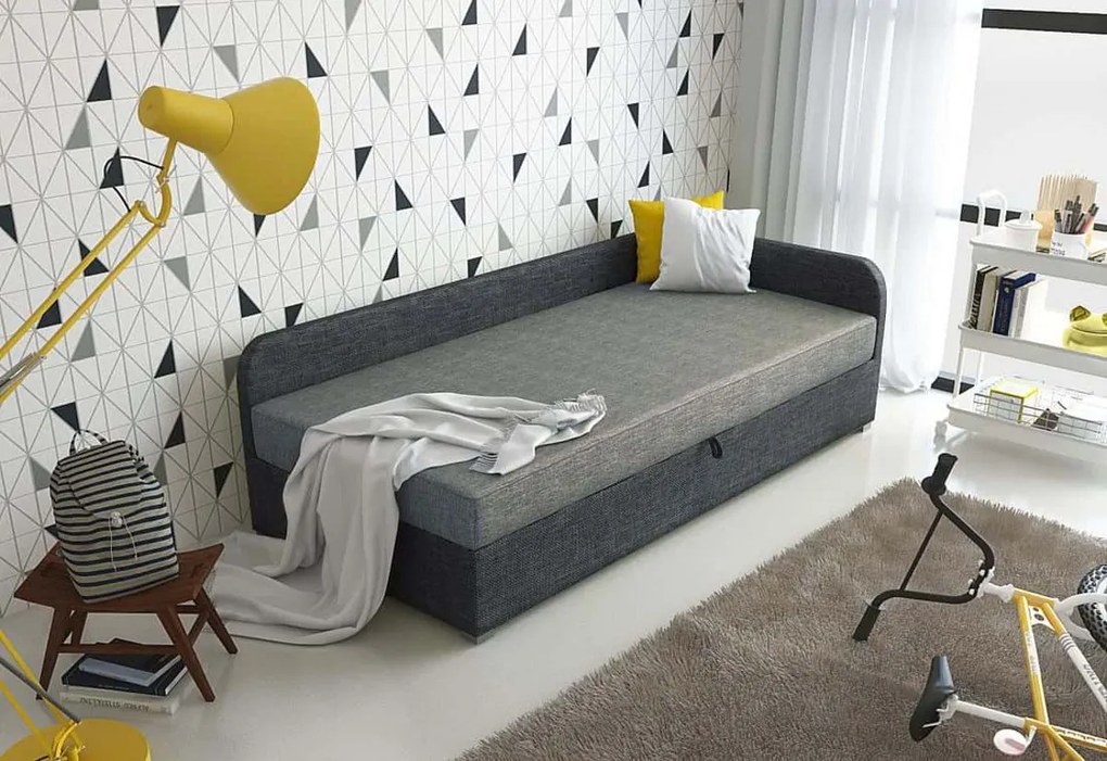 Čalúnená posteľ UNO + rošt + matrac, 90x200, Sawana21/05, pravý roh