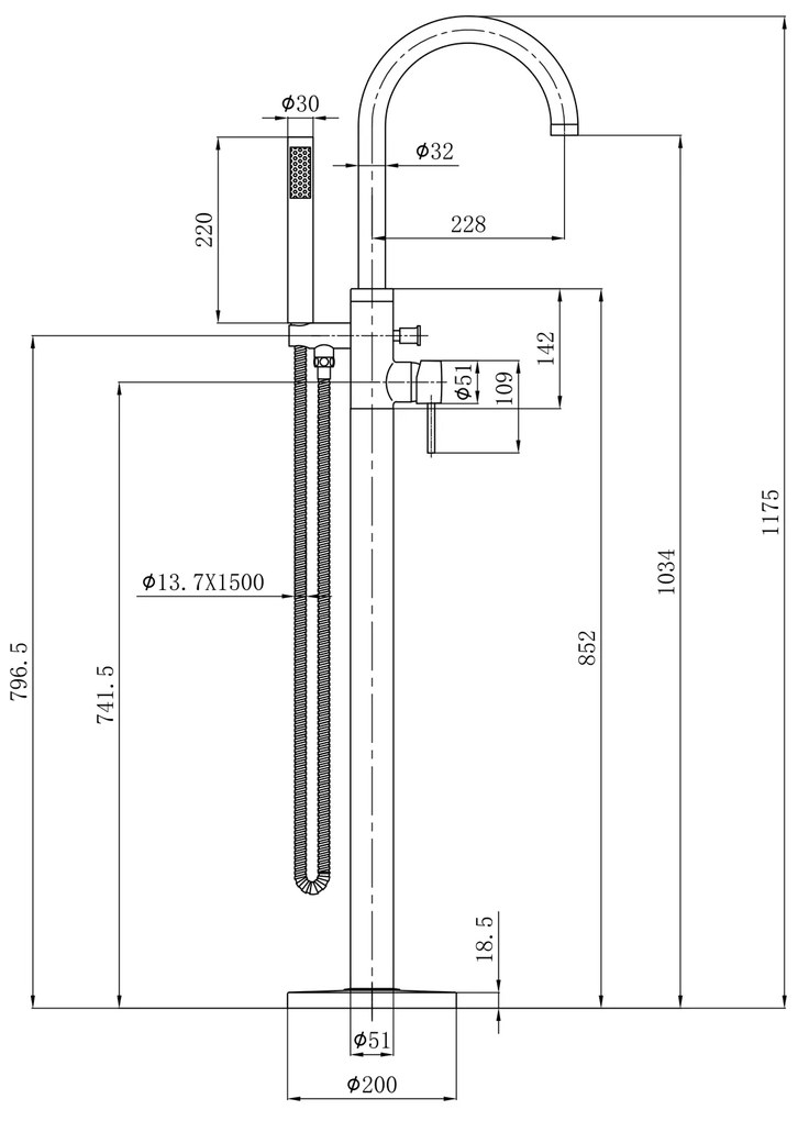 Aqualine Sapho, CETO vaňová batéria s pripojením do podlahy, 1175 mm, čierna matná, BV357B