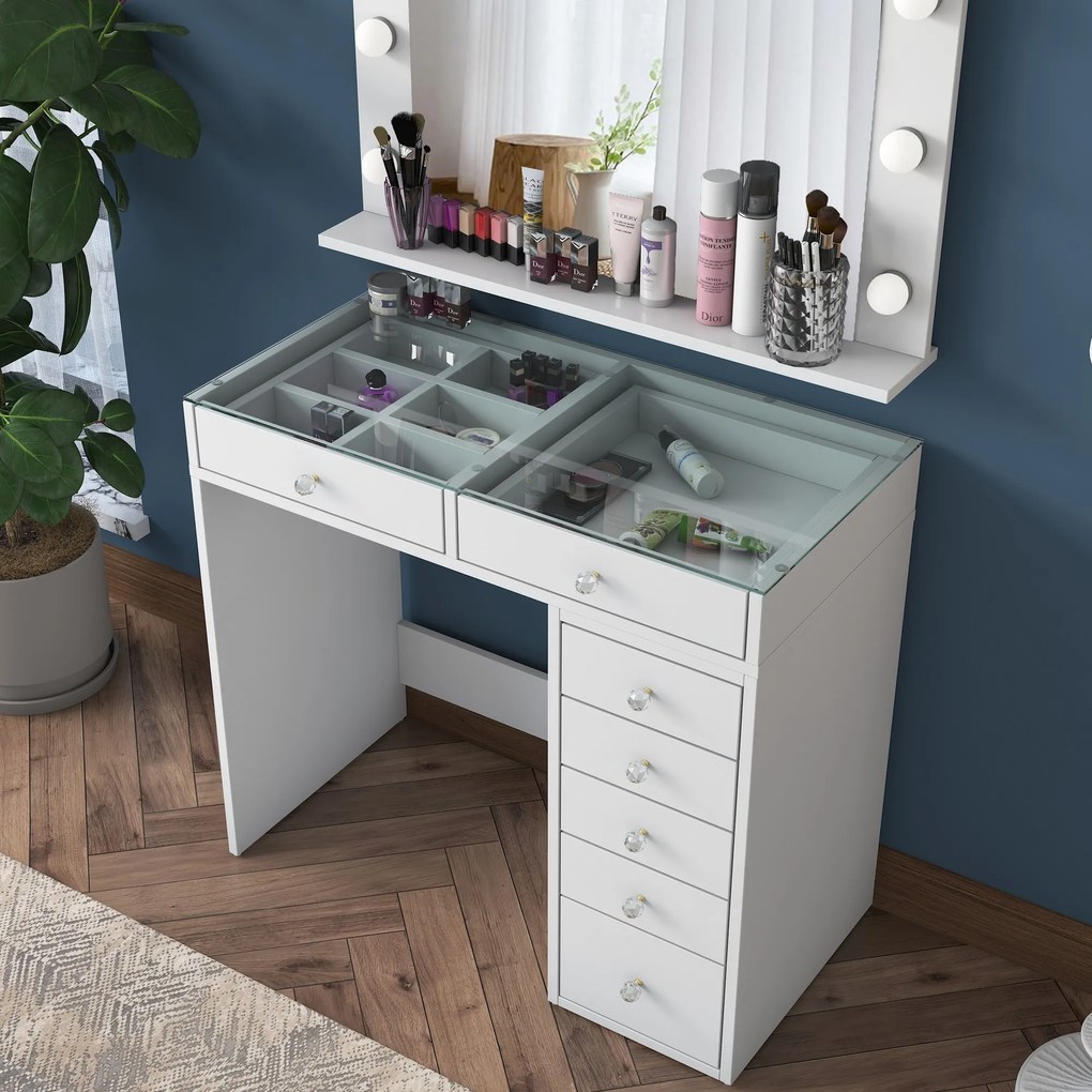 Toaletní stolek Melissa 03 s LED zrcadlem bílý/čirý