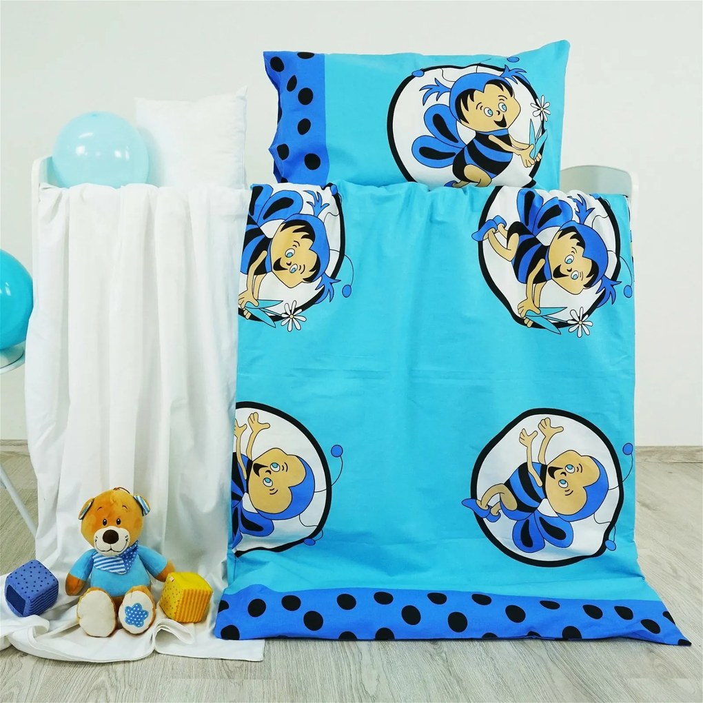 Obliečky detské bavlnené včielky modré EMI: Detský set 90x130 + 45x65